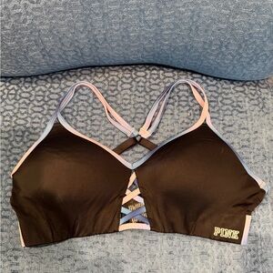 Victoria's Secret PINK Black Bralette sports bra with Pastel Straps sz lg